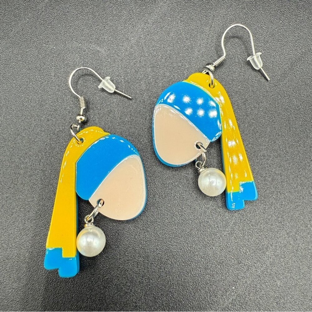 Girl With the Pearl Earring Pierced  Dangly Acrylic Earrings - Artsy Style